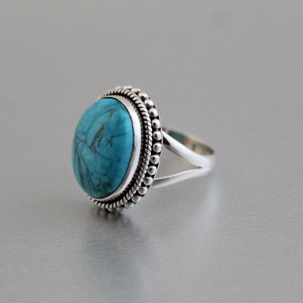 Turquoise Ring In 925 Sterling Silver, Oval gemstone Ring, December Birthstone, Oval Sterling Silver Bohemian Jewelry