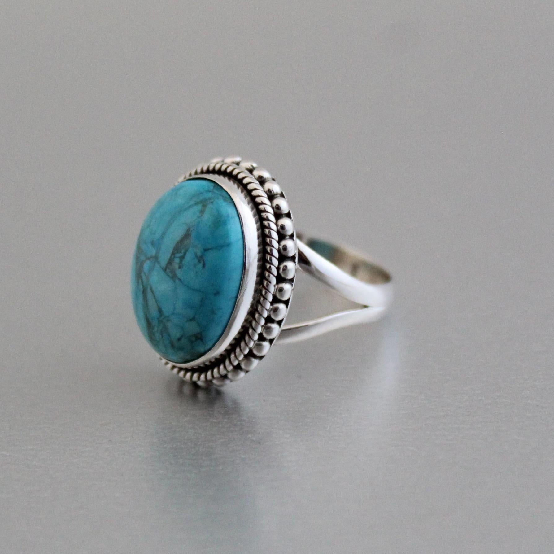 Turquoise Ring In 925 Sterling Silver, Oval gemstone Ring, December Birthstone, Oval Sterling Silver Bohemian Jewelry