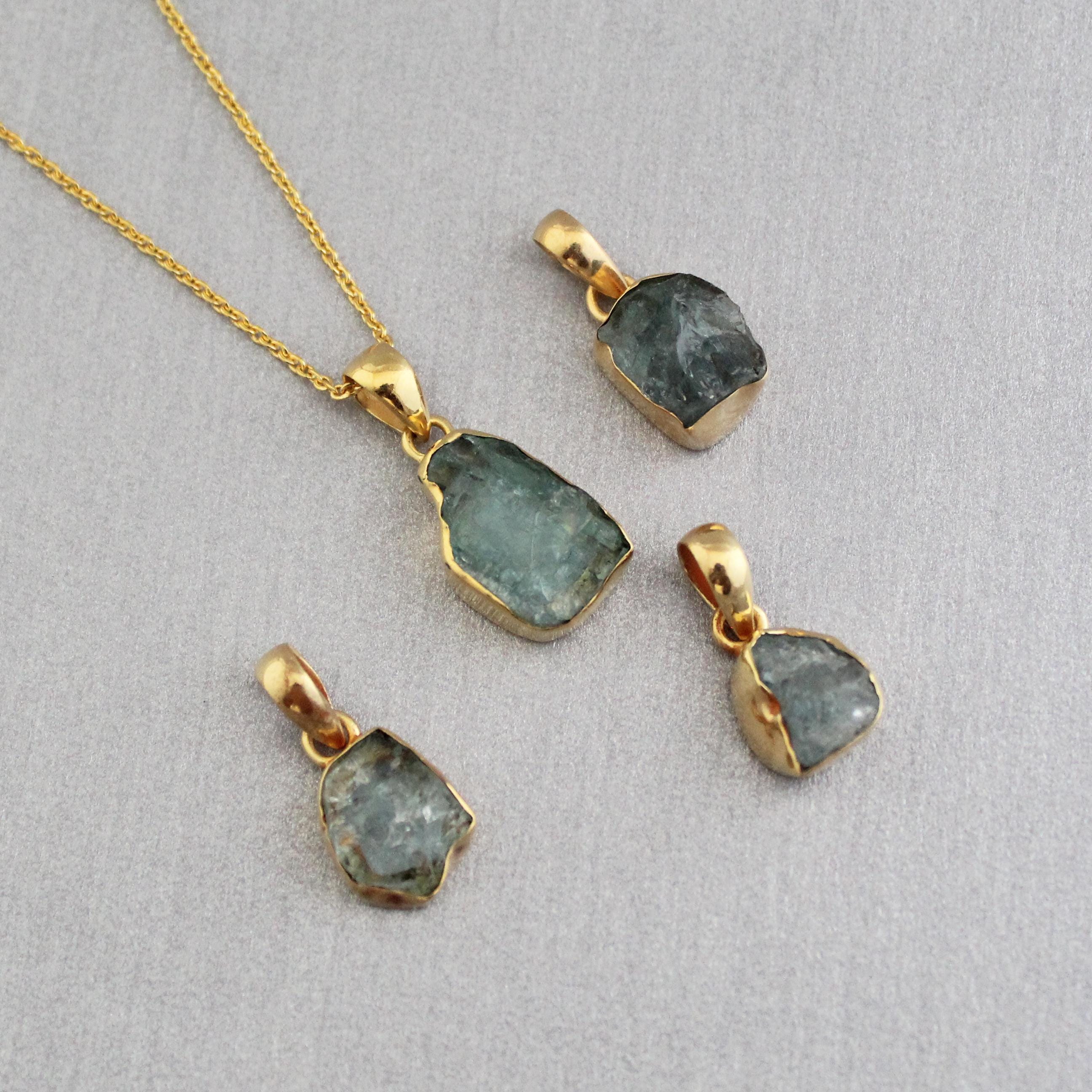 Raw Aquamarine Necklace: 18K Gold, March Birthstone, Sterling Silver