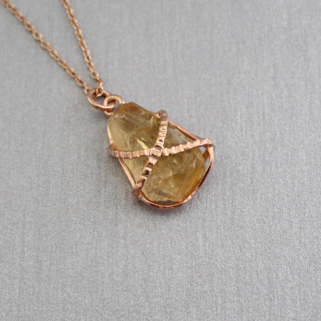 Raw Citrine Necklace: Sterling Silver Wire Wrapped Pendant, Handmade