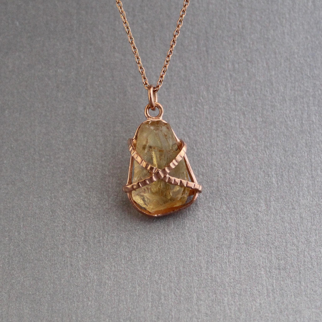 Raw Citrine Necklace: Sterling Silver Wire Wrapped Pendant, Handmade