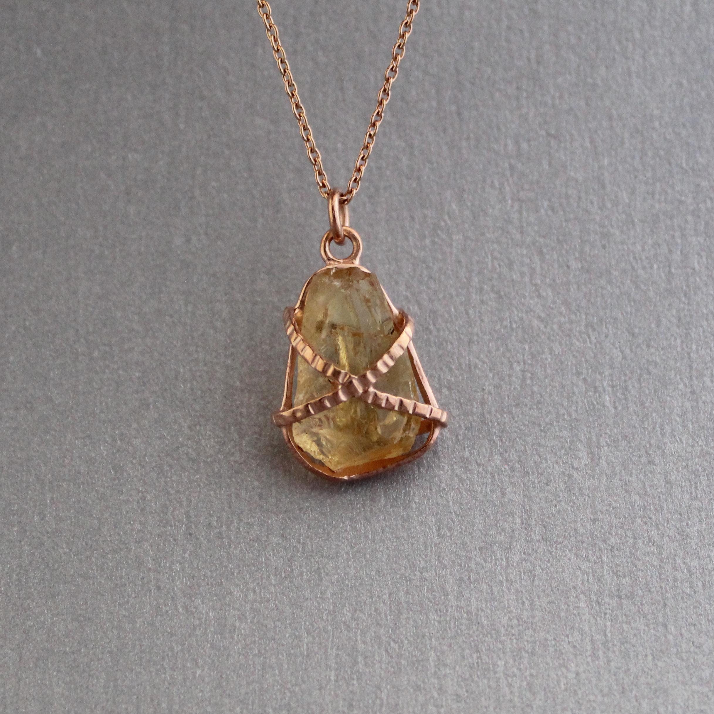 Raw Citrine Necklace: Sterling Silver Wire Wrapped Pendant, Handmade