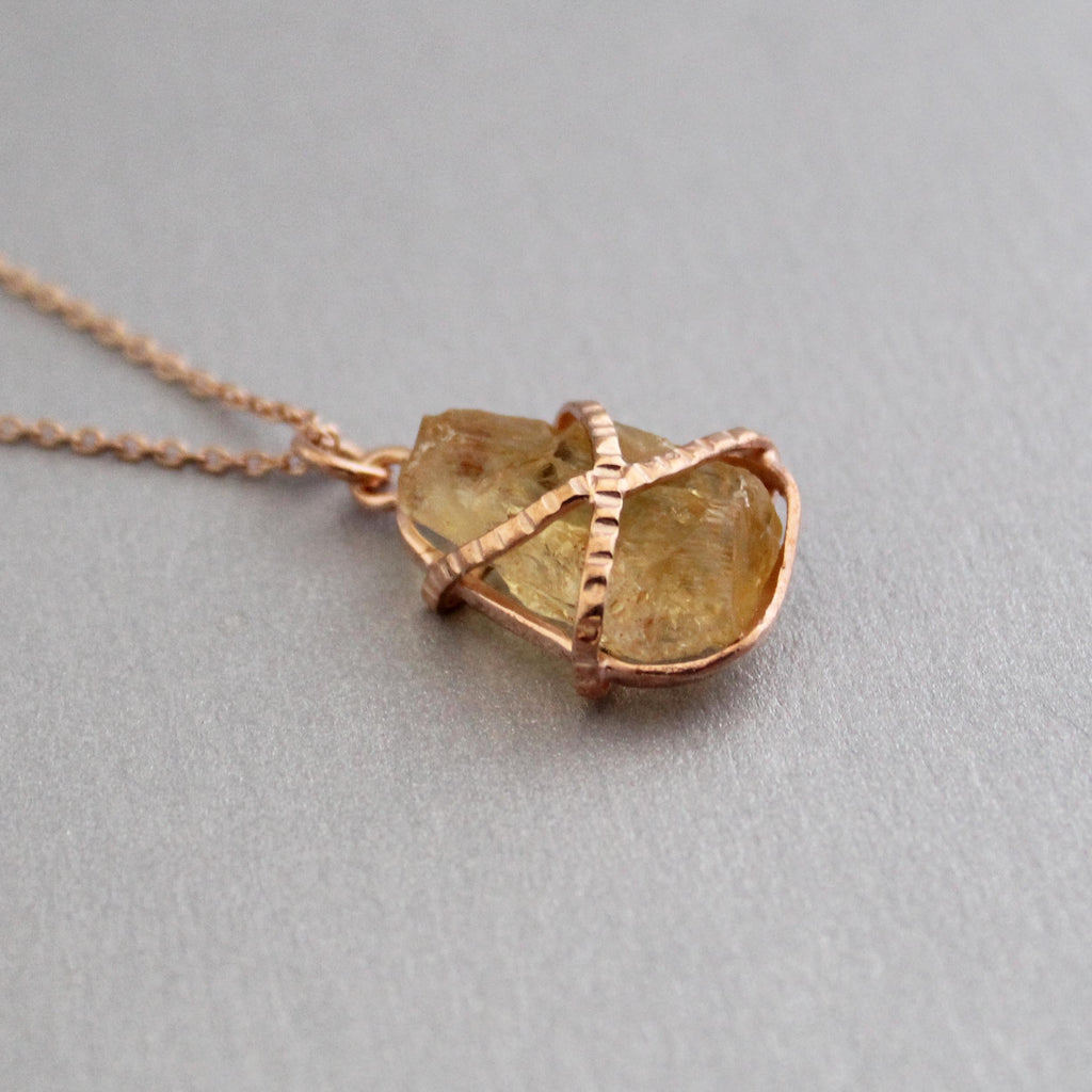 Raw Citrine Necklace: Sterling Silver Wire Wrapped Pendant, Handmade