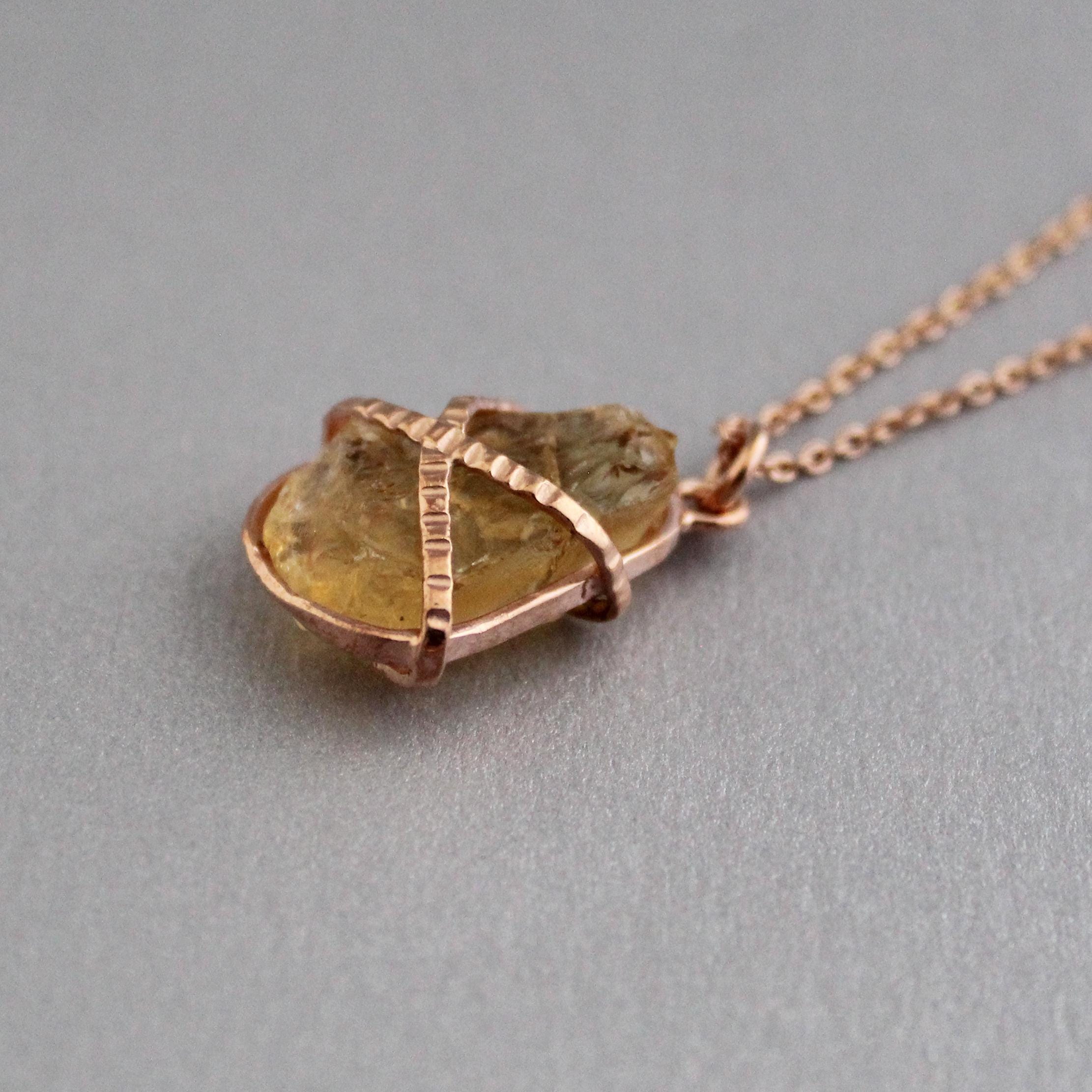 Raw Citrine Necklace: Sterling Silver Wire Wrapped Pendant, Handmade