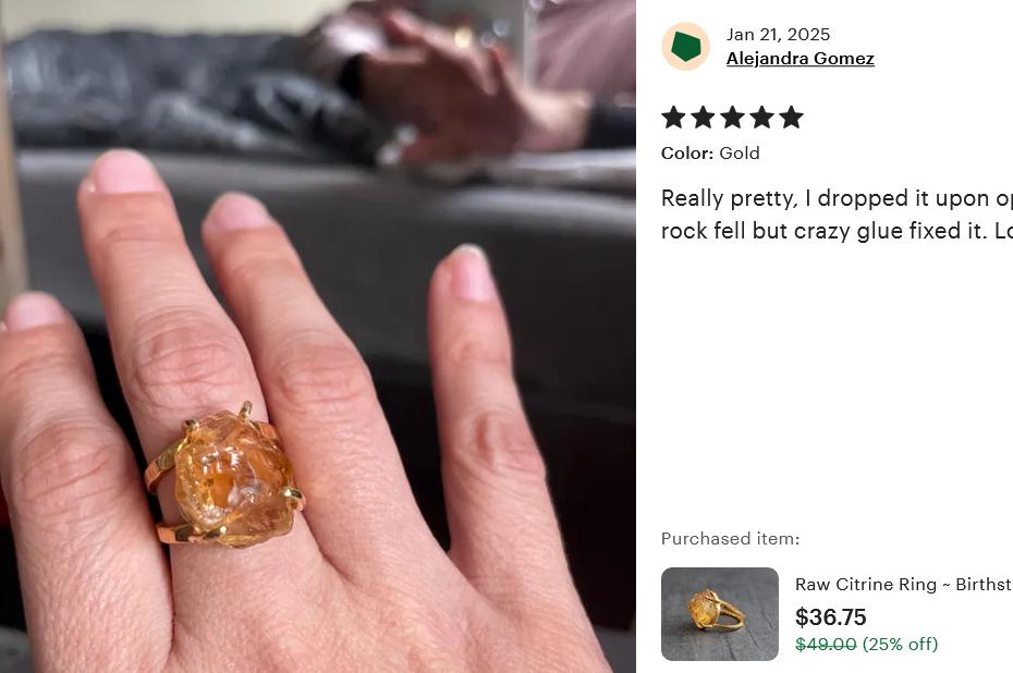 Raw Citrine Ring: Sterling Silver, November Birthstone