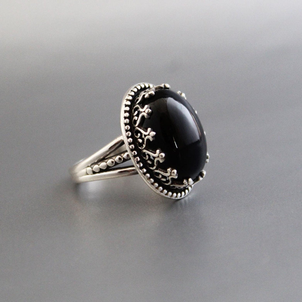 Black Onyx Silver Ring, Oval Cabochon Birthstone, Handmade Gemstone Jewelry, Boho Statement Ring, Healing Crystal Ring Gift, Everyday ring