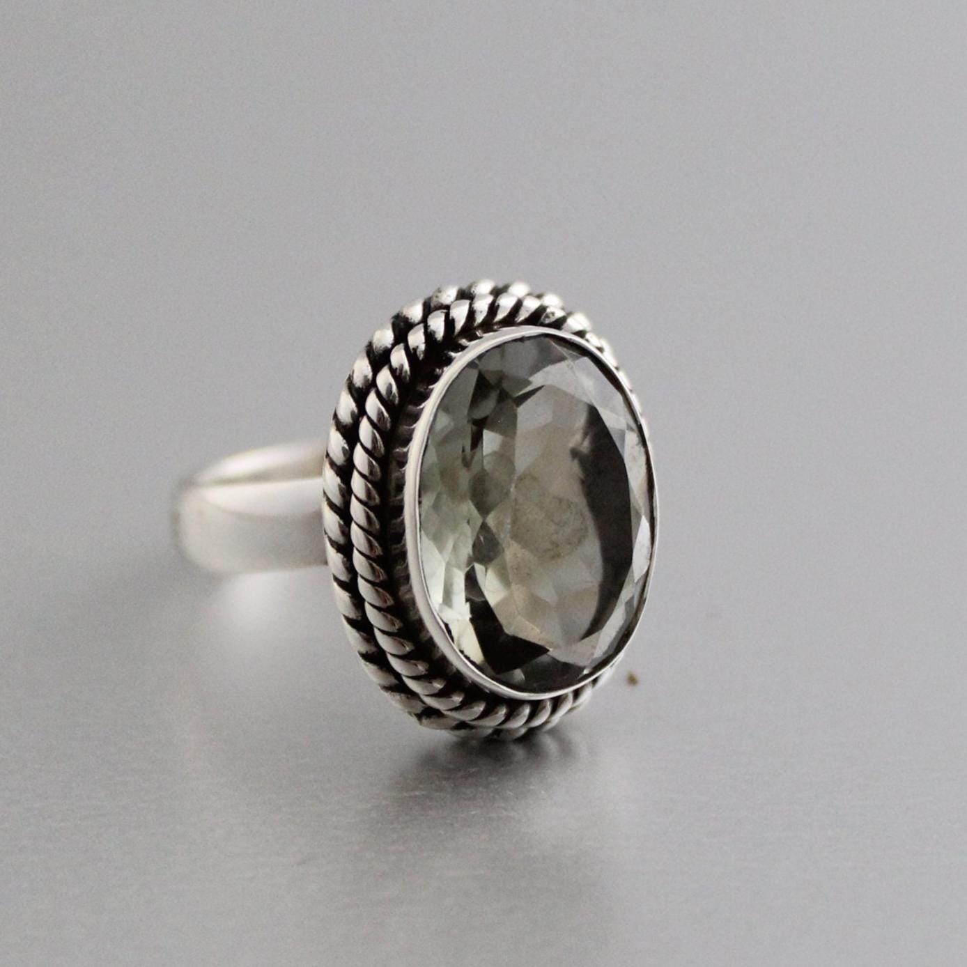 Green Amethyst Prasiolite Ring, Vintage Jewelry, Green Gemstone Ring, 925 Sterling Silver, Birthday Gift, February Birthstone