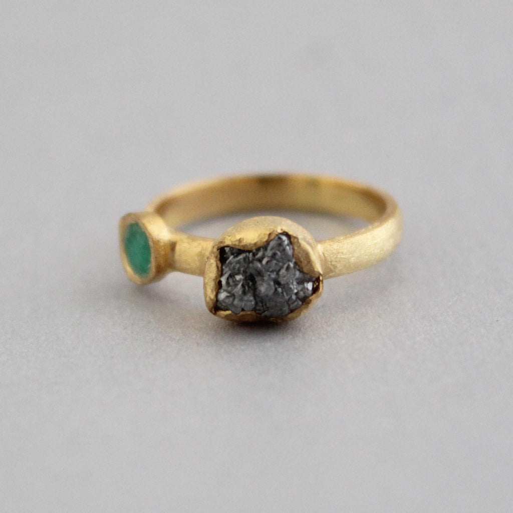 Raw Diamond Engagement Ring, Natural Emerald Ring, Handmade Silver Gold Plated Jewelry, Rough Gemstone Ring, April and may Birthstone