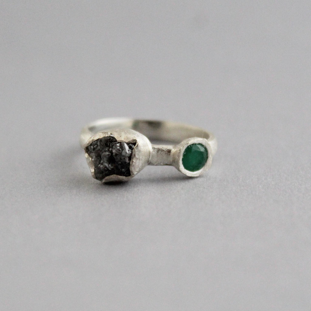 Raw Diamond Engagement Ring, Natural Emerald Ring, Engagement Ring, Uncut Diamond Ring, April Birthstone, Gift For Her, Gift for Girlfriend