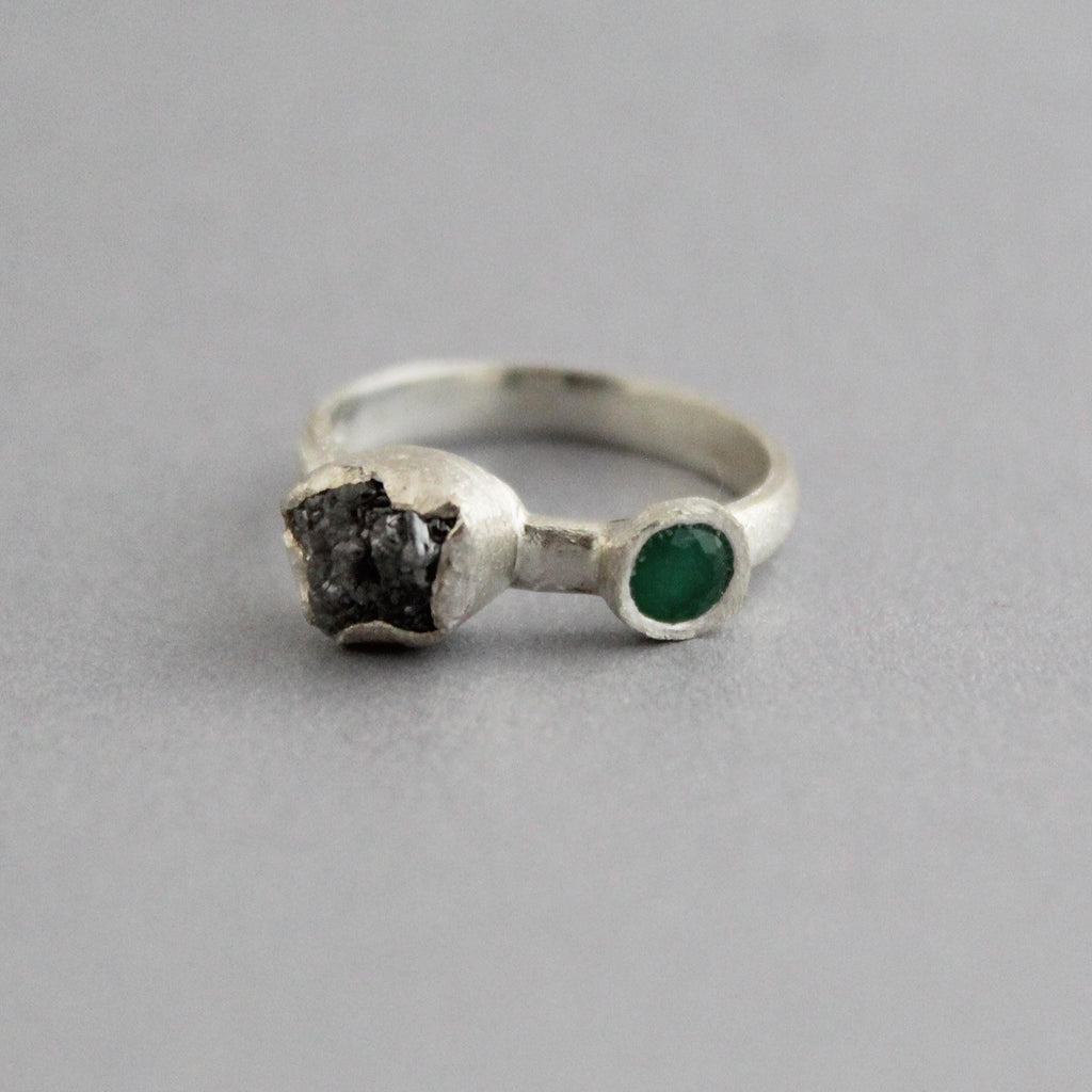 Raw Diamond Engagement Ring, Natural Emerald Ring, Engagement Ring, Uncut Diamond Ring, April Birthstone, Gift For Her, Gift for Girlfriend