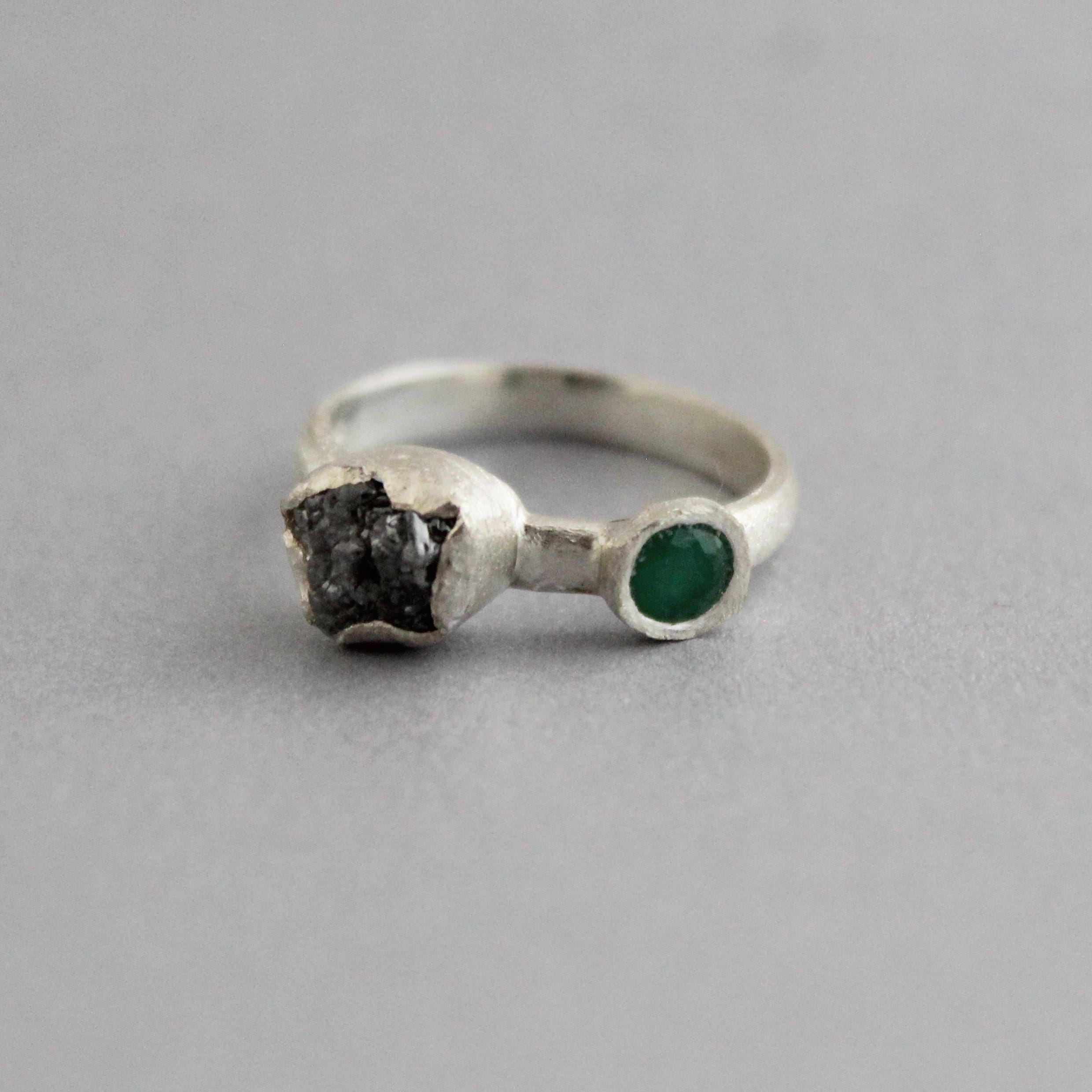 Raw Diamond Engagement Ring, Natural Emerald Ring, Engagement Ring, Uncut Diamond Ring, April Birthstone, Gift For Her, Gift for Girlfriend