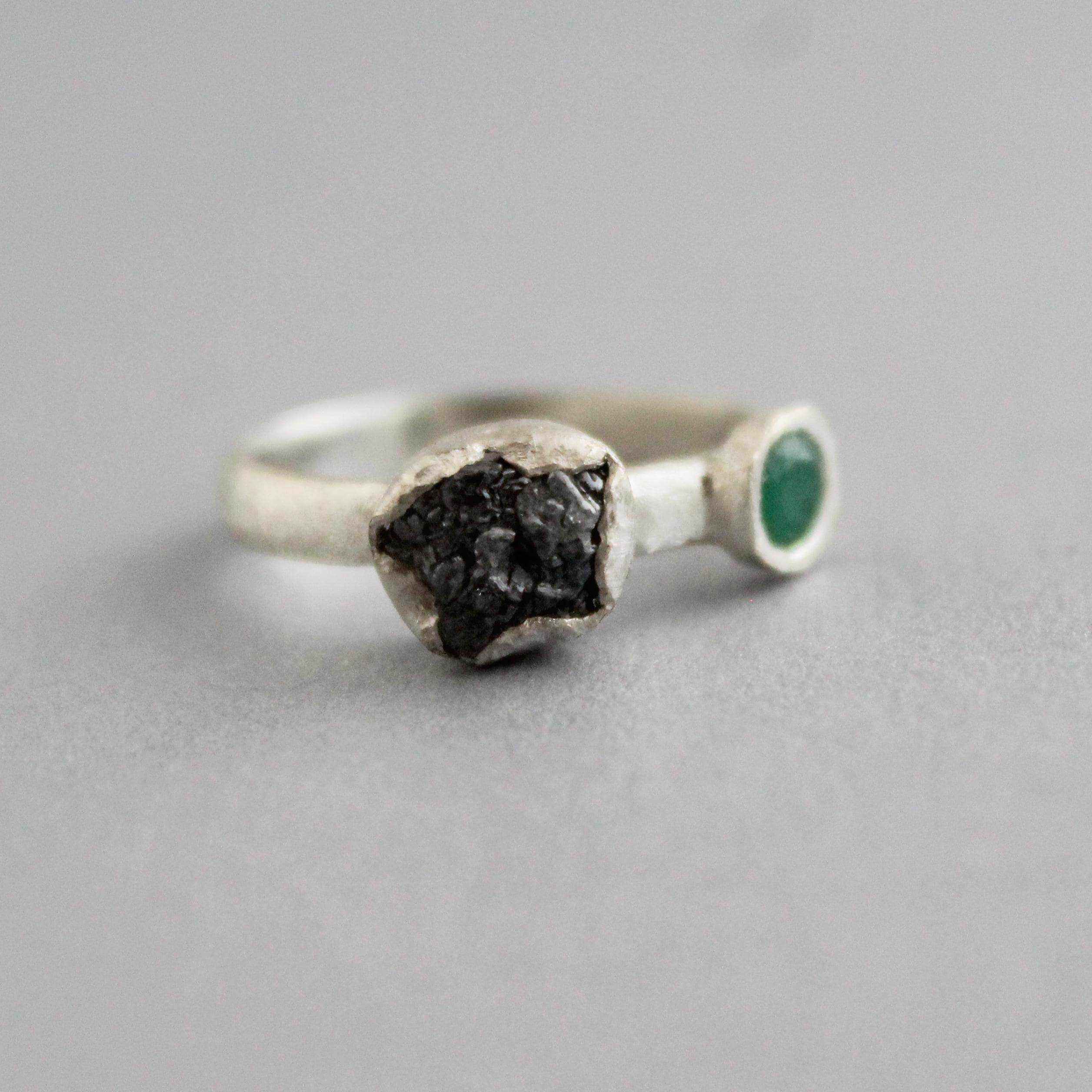 Raw Diamond Engagement Ring, Natural Emerald Ring, Engagement Ring, Uncut Diamond Ring, April Birthstone, Gift For Her, Gift for Girlfriend