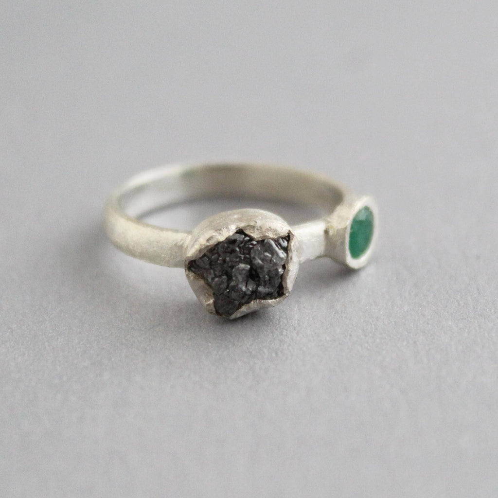 Raw Diamond Engagement Ring, Natural Emerald Ring, Engagement Ring, Uncut Diamond Ring, April Birthstone, Gift For Her, Gift for Girlfriend