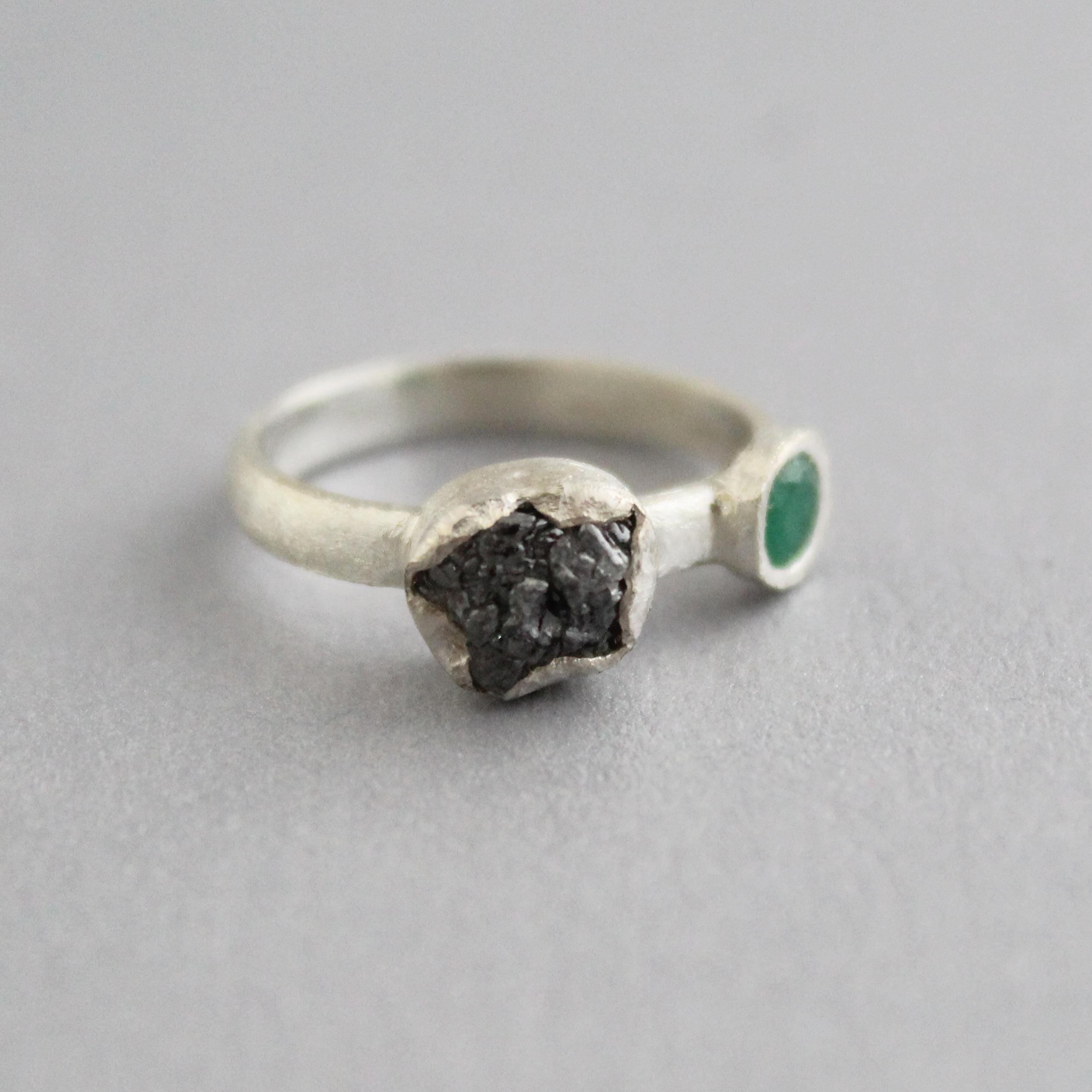 Raw Diamond Engagement Ring, Natural Emerald Ring, Engagement Ring, Uncut Diamond Ring, April Birthstone, Gift For Her, Gift for Girlfriend