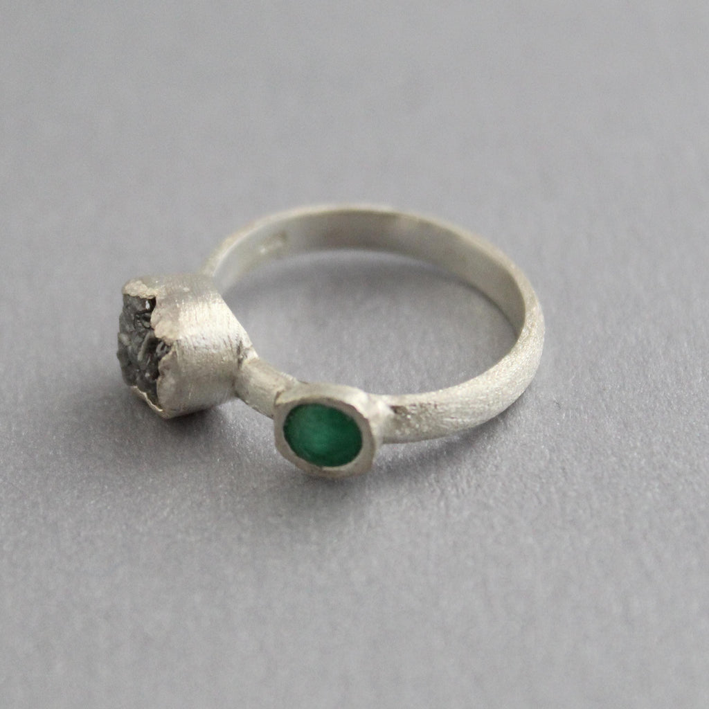 Raw Diamond Engagement Ring, Natural Emerald Ring, Engagement Ring, Uncut Diamond Ring, April Birthstone, Gift For Her, Gift for Girlfriend