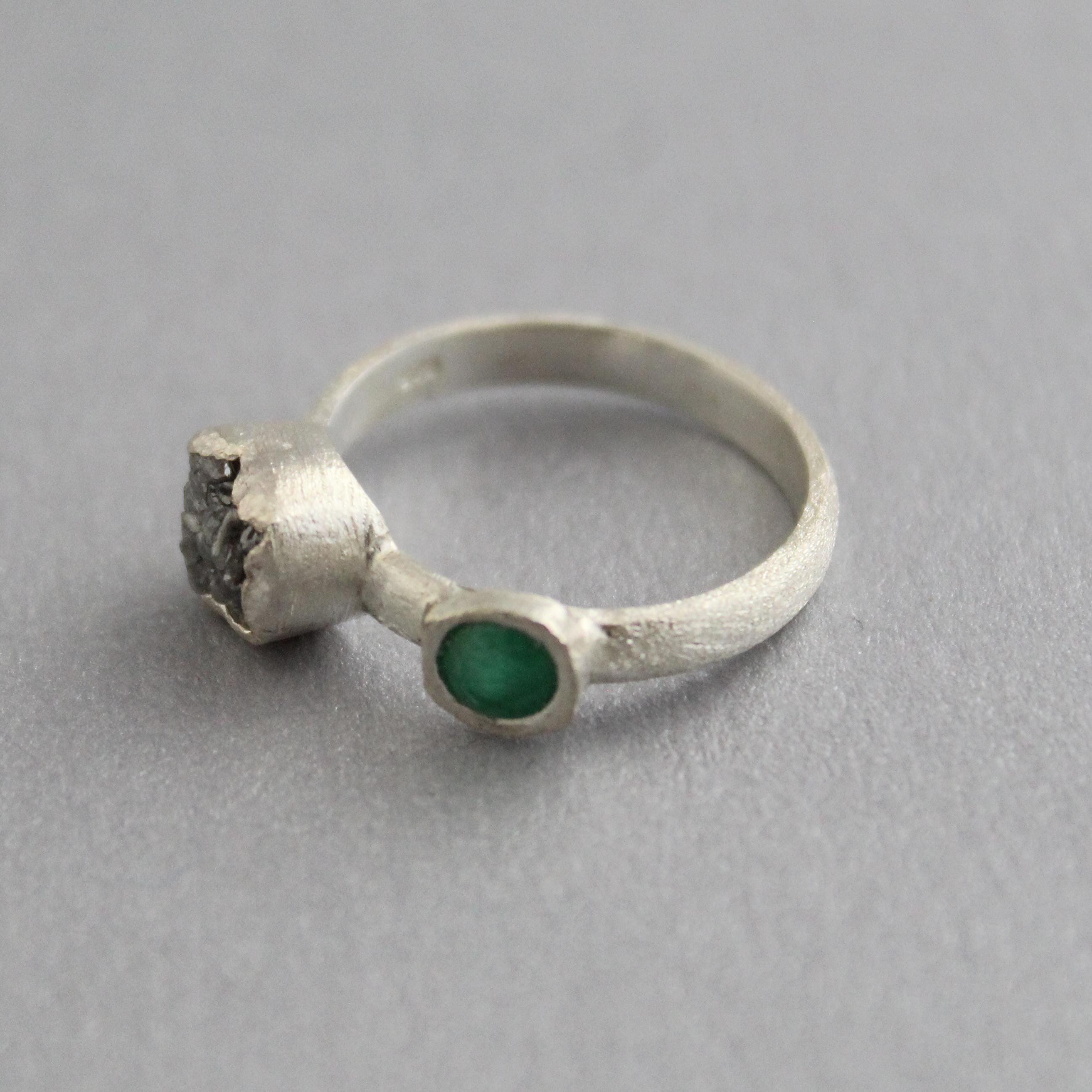Raw Diamond Engagement Ring, Natural Emerald Ring, Engagement Ring, Uncut Diamond Ring, April Birthstone, Gift For Her, Gift for Girlfriend