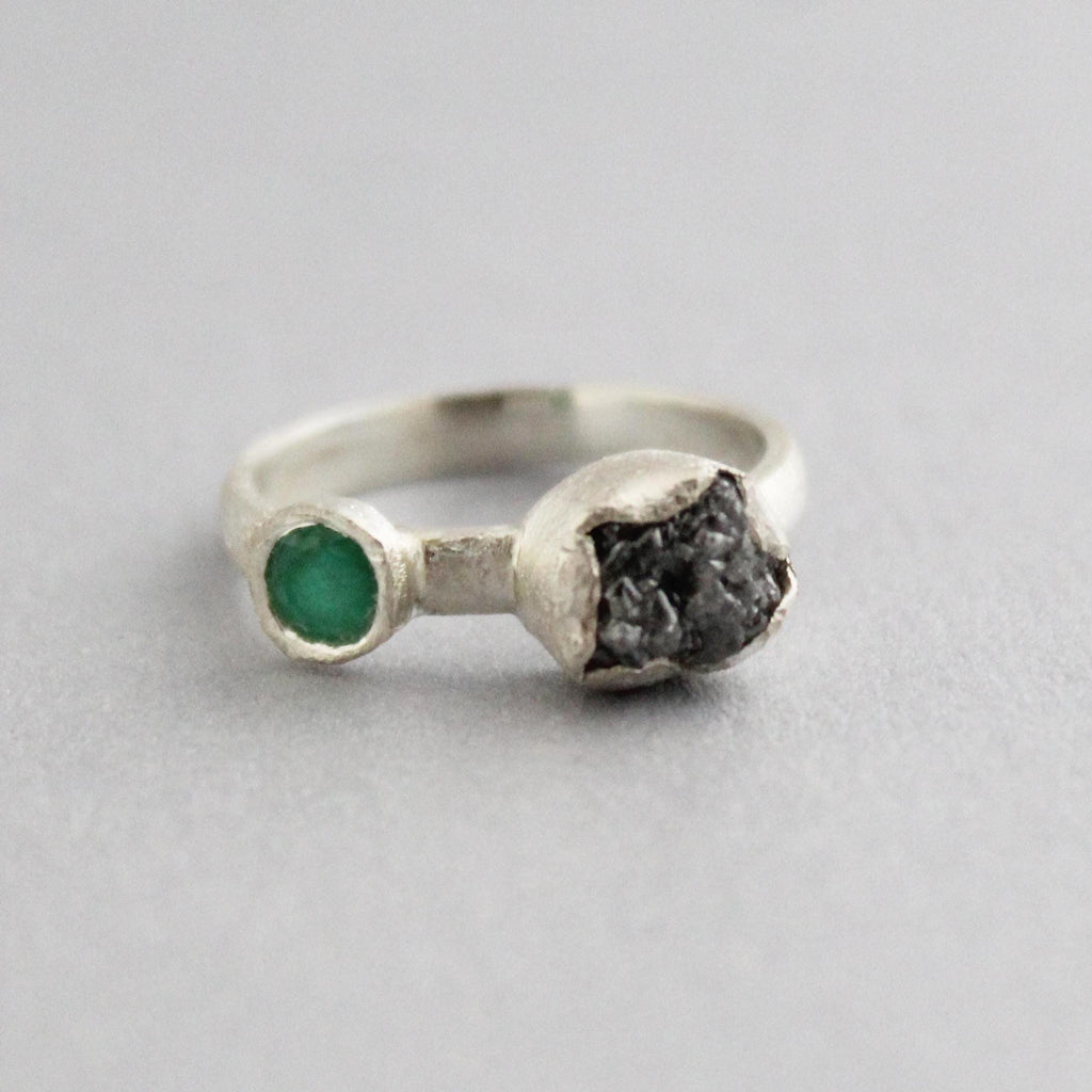 Raw Diamond Engagement Ring, Natural Emerald Ring, Engagement Ring, Uncut Diamond Ring, April Birthstone, Gift For Her, Gift for Girlfriend