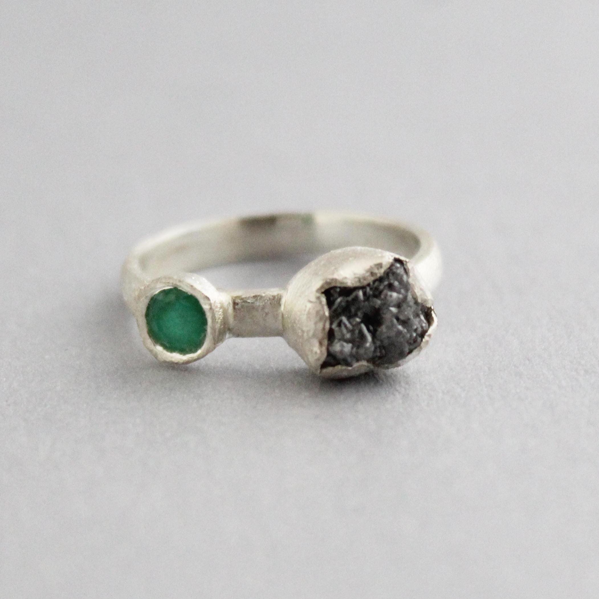 Raw Diamond Engagement Ring, Natural Emerald Ring, Engagement Ring, Uncut Diamond Ring, April Birthstone, Gift For Her, Gift for Girlfriend