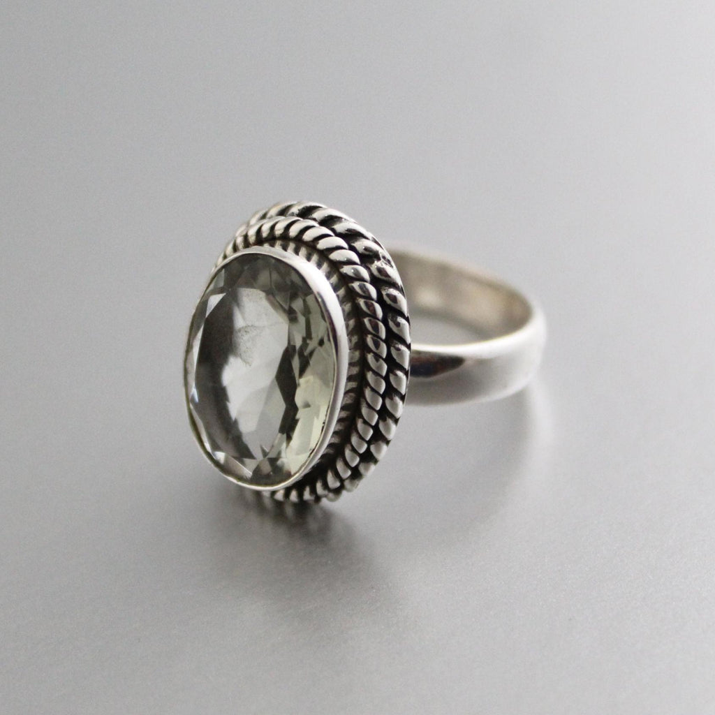 Green Amethyst Prasiolite Ring, Vintage Jewelry, Green Gemstone Ring, 925 Sterling Silver, Birthday Gift, February Birthstone