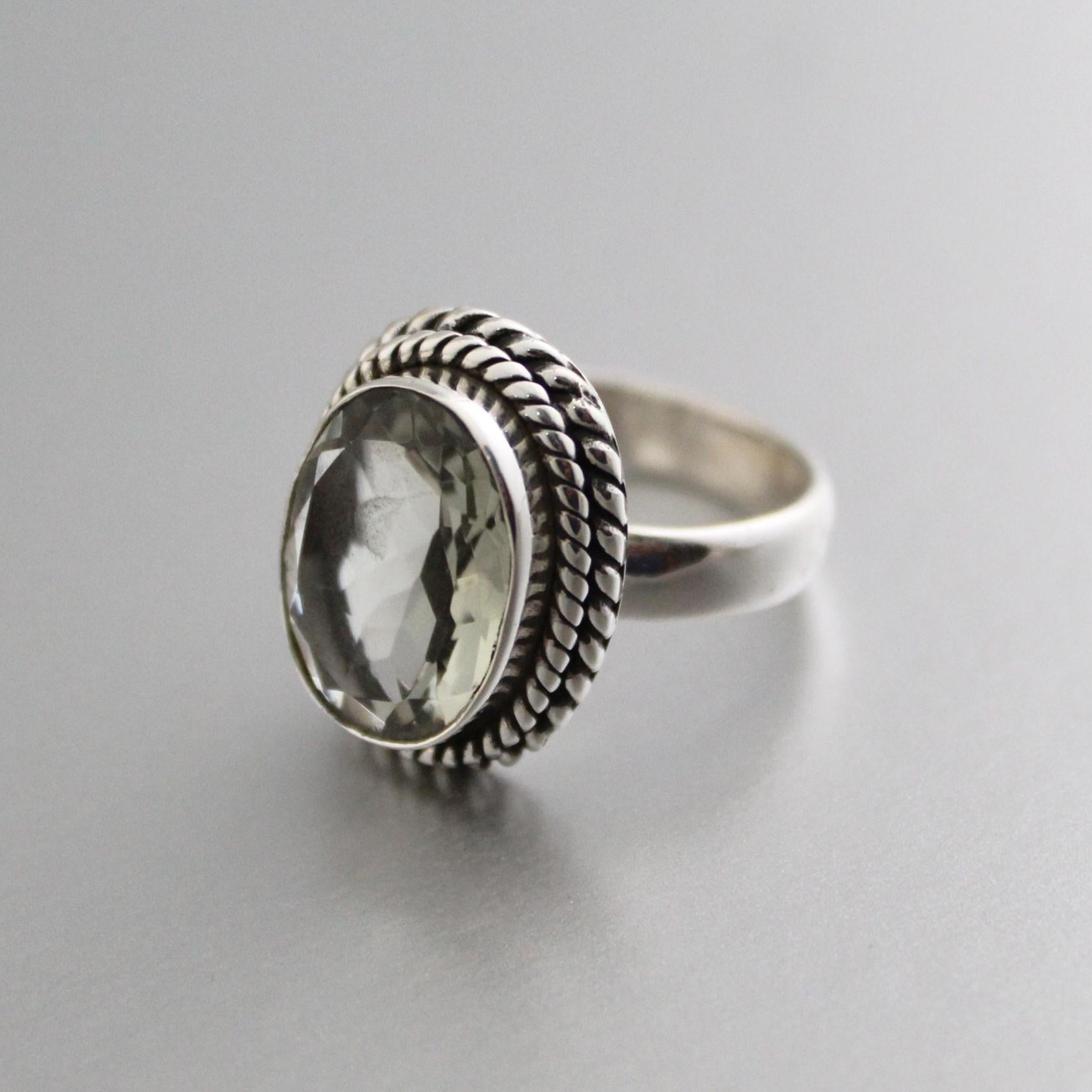 Green Amethyst Prasiolite Ring, Vintage Jewelry, Green Gemstone Ring, 925 Sterling Silver, Birthday Gift, February Birthstone