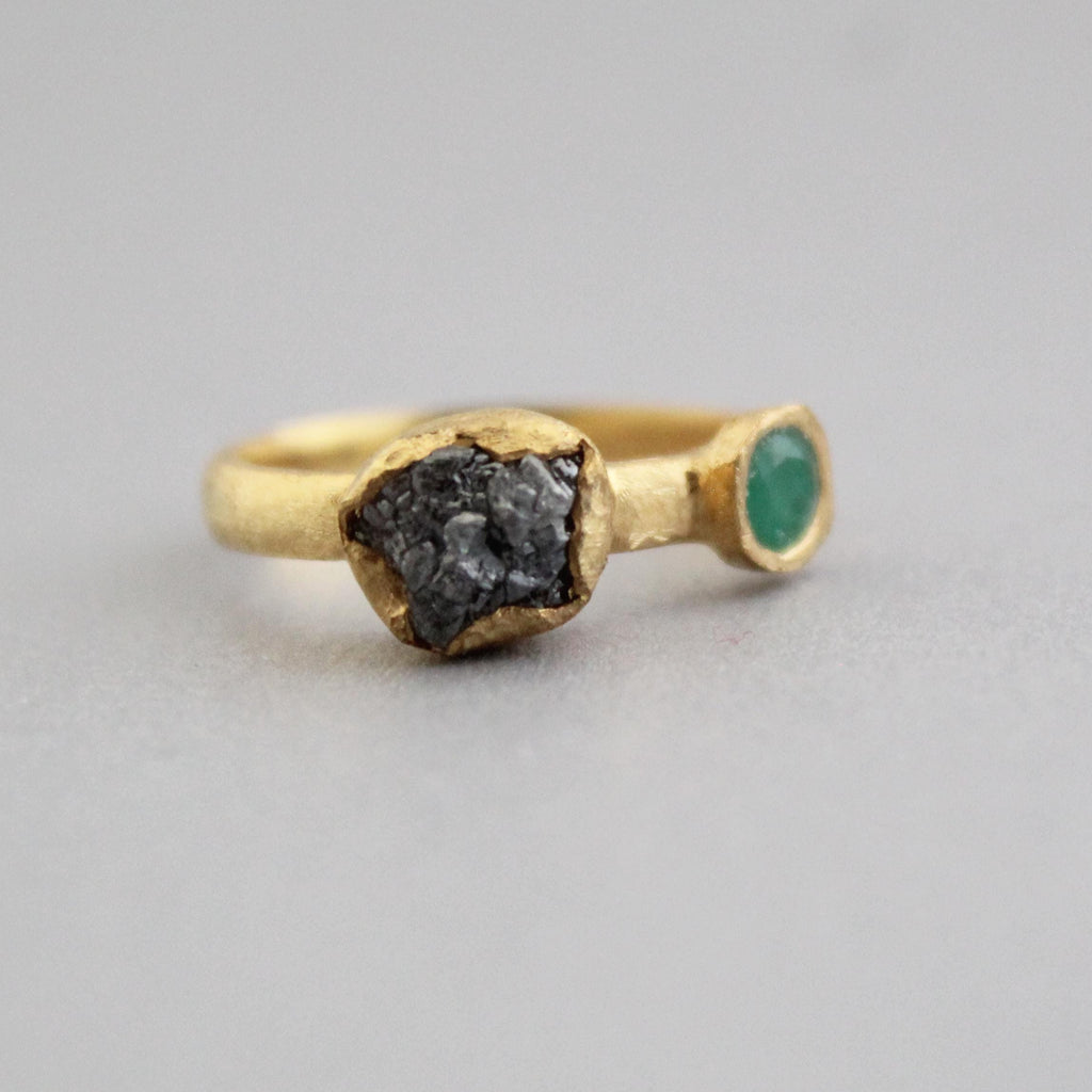 Raw Diamond Engagement Ring, Natural Emerald Ring, Handmade Silver Gold Plated Jewelry, Rough Gemstone Ring, April and may Birthstone