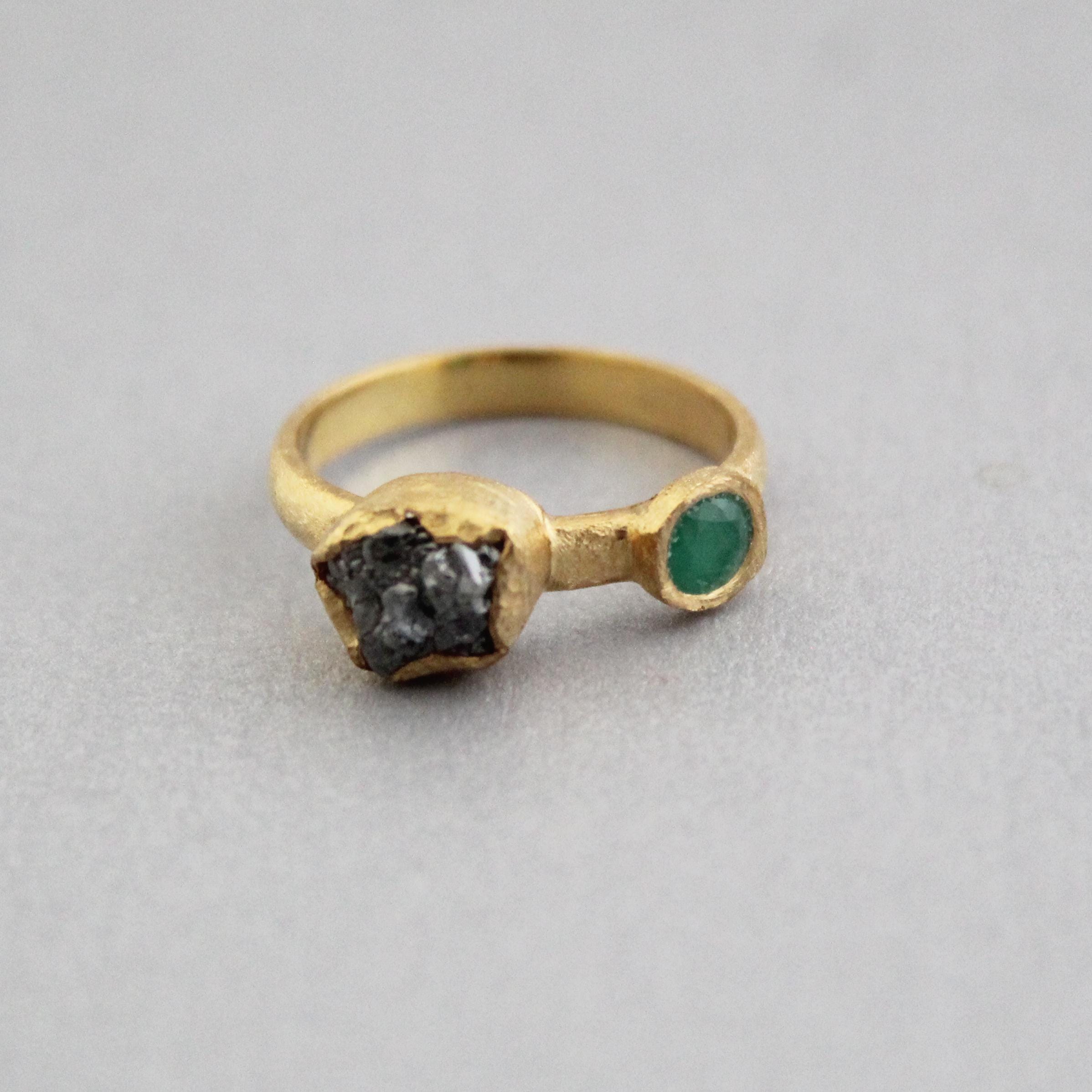 Raw Diamond Engagement Ring, Natural Emerald Ring, Handmade Silver Gold Plated Jewelry, Rough Gemstone Ring, April and may Birthstone