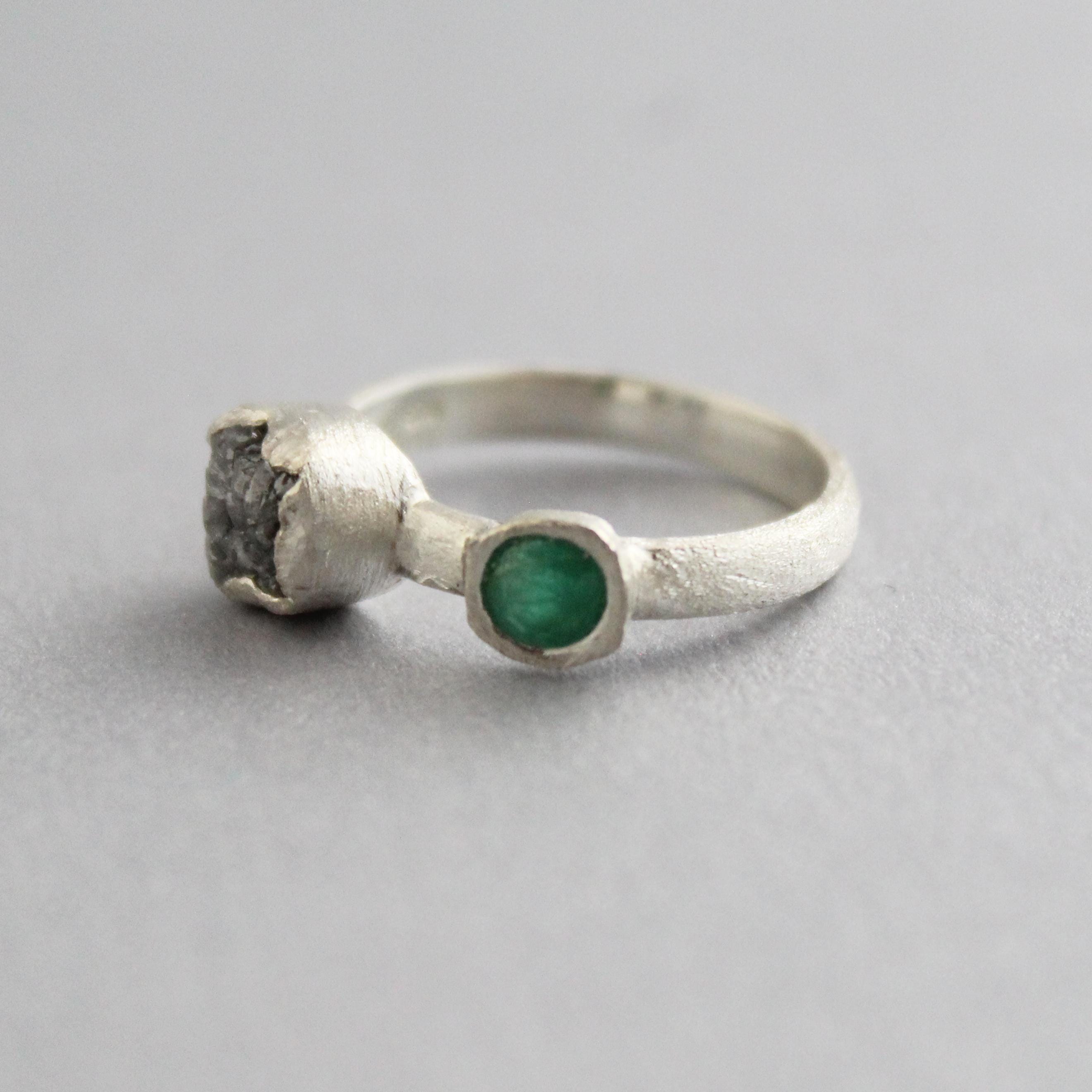 Raw Diamond Engagement Ring, Natural Emerald Ring, Engagement Ring, Uncut Diamond Ring, April Birthstone, Gift For Her, Gift for Girlfriend