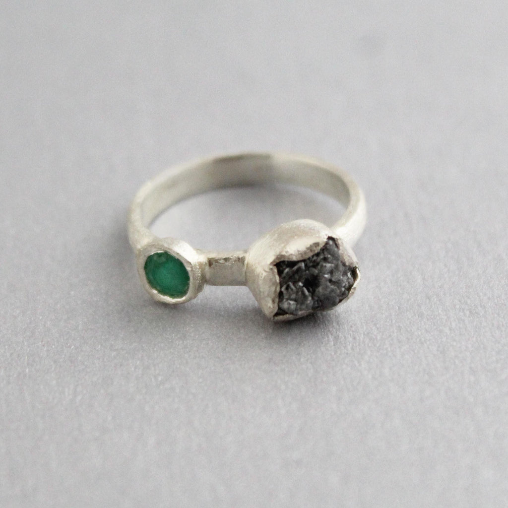 Raw Diamond Engagement Ring, Natural Emerald Ring, Engagement Ring, Uncut Diamond Ring, April Birthstone, Gift For Her, Gift for Girlfriend
