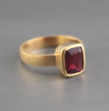 Natural Ruby Ring: Handmade 18K Gold Solitaire, Bohemian Statement Ring, Red Gemstone Ring, July Birthstone Jewelry