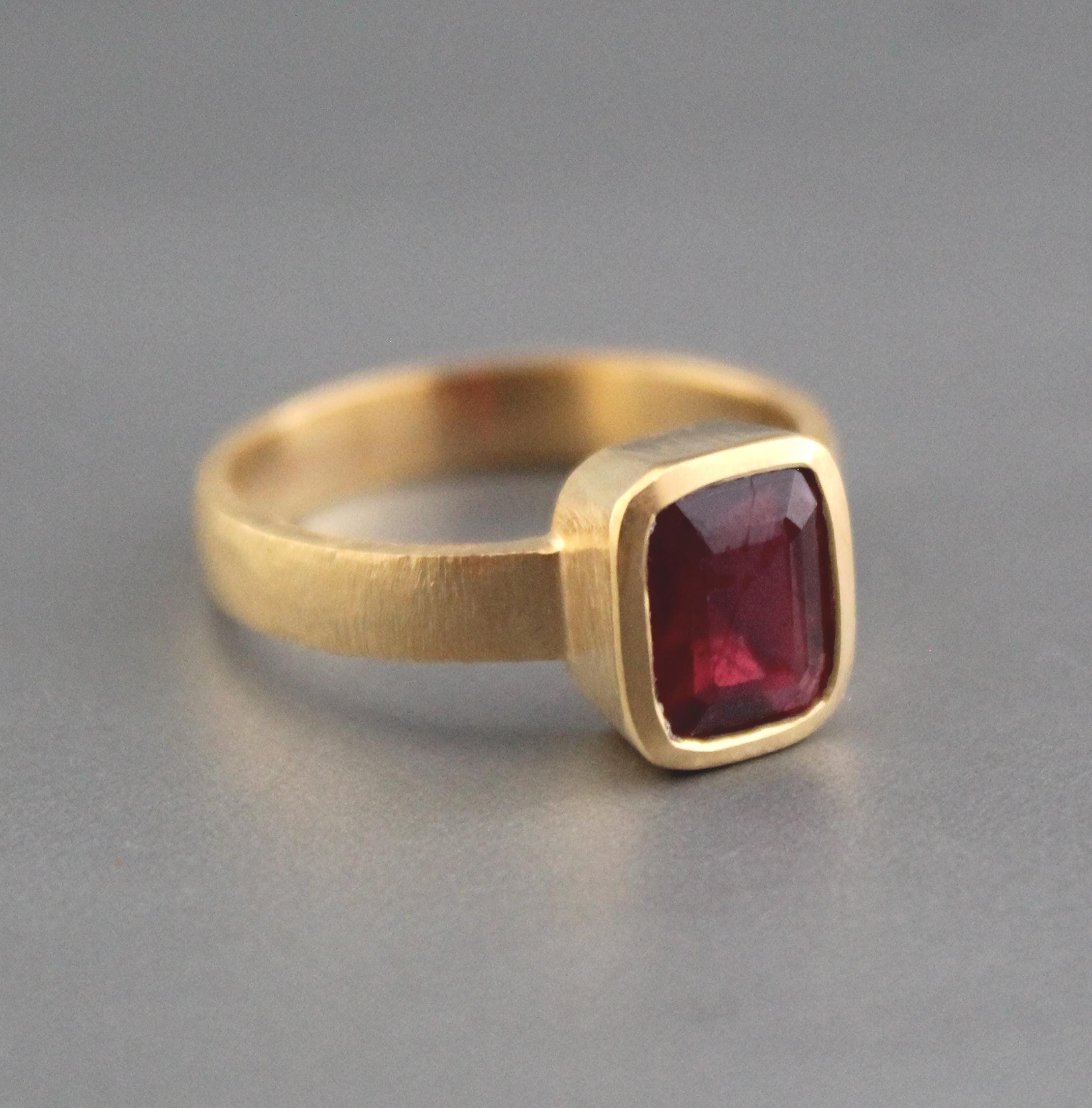 Natural Ruby Ring: Handmade 18K Gold Solitaire, Bohemian Statement Ring, Red Gemstone Ring, July Birthstone Jewelry