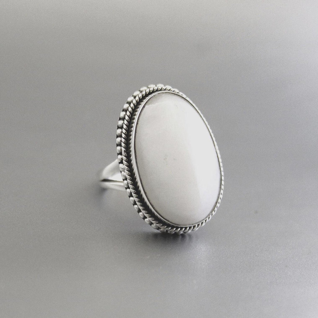 White Agate Sterling Silver Ring, Handmade Solitaire Statement, agatering