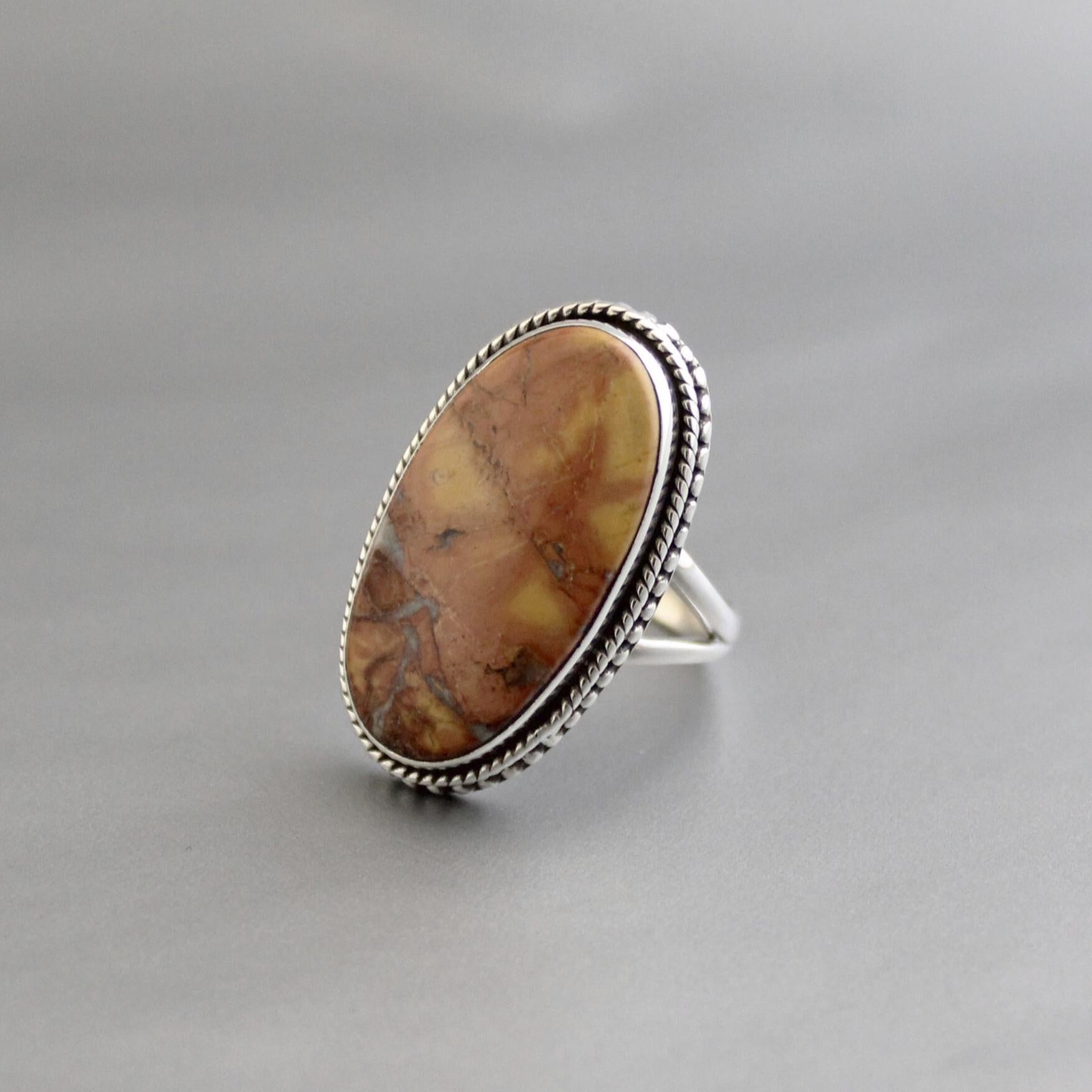 Oval Jasper Ring, Handmade 925 Sterling Silver Birthstone Jewelry, Brown Gemstone, Jaspering, Designer Ring, Gift For Her