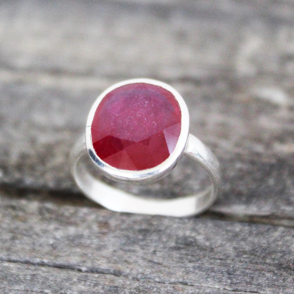 Natural Ruby Ring, July Birthstone, Oval Cut Red Ruby Anniversary Promise Ring for Her Silver Ruby Jewlery Engagement Ring
