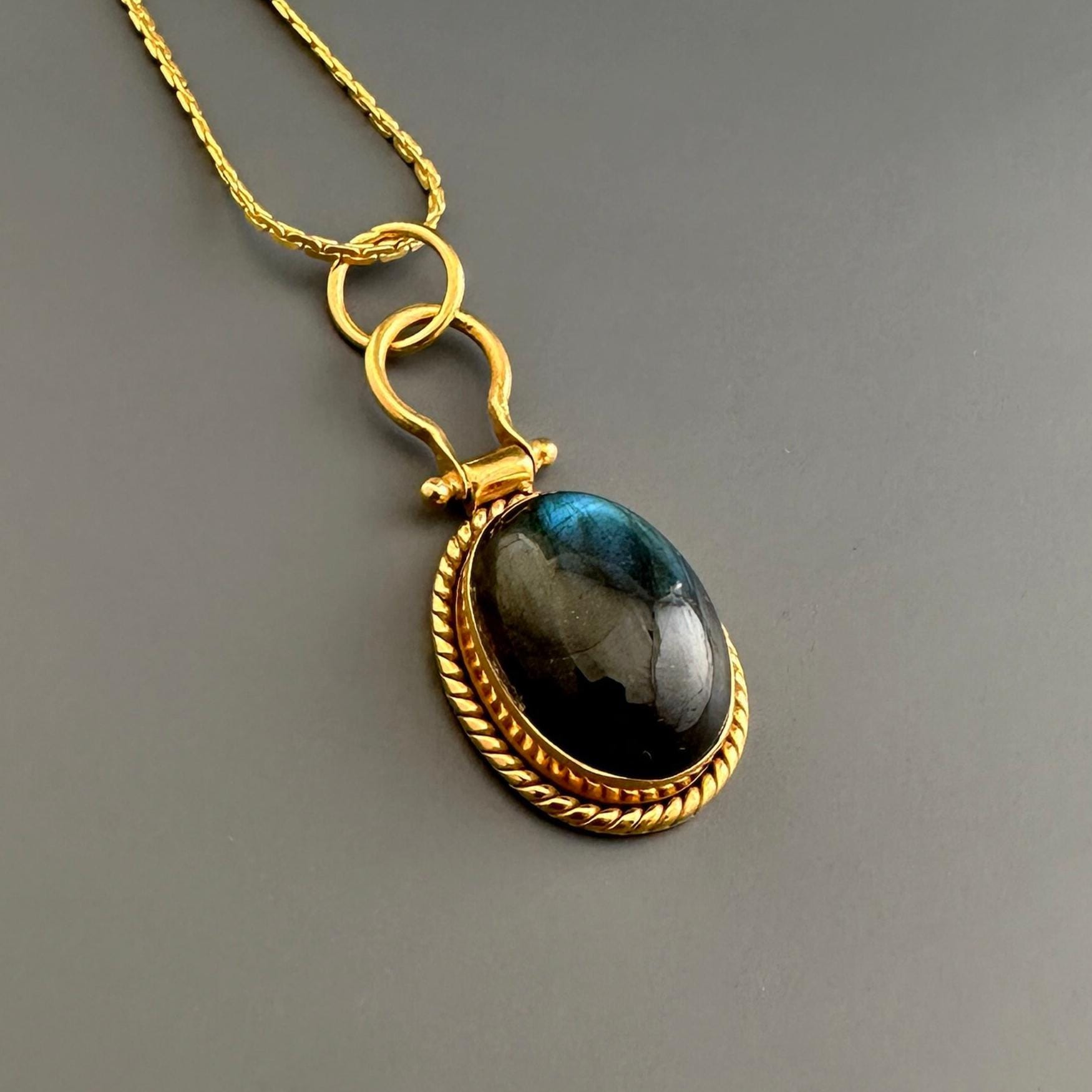 Labradorite Necklace, Sterling Silver Framed Gemstone Pendant, Birthday Gift, Gemstone Necklace, Christmas Gift