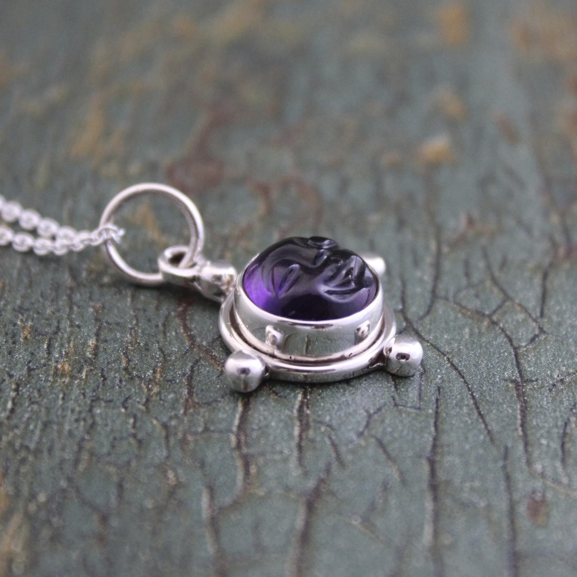 Sterling Silver Amethyst Moon Necklace, Amethyst Crystal Necklace, February Birthstone, Dainty Necklace,Handmade Gemstone Pendant