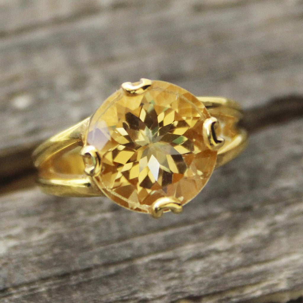 Natural Citrine Ring, Engagement Ring: 18k Gold Vermeil Bridal Ring, 925 Sterling Silver, Handmade Jewelry