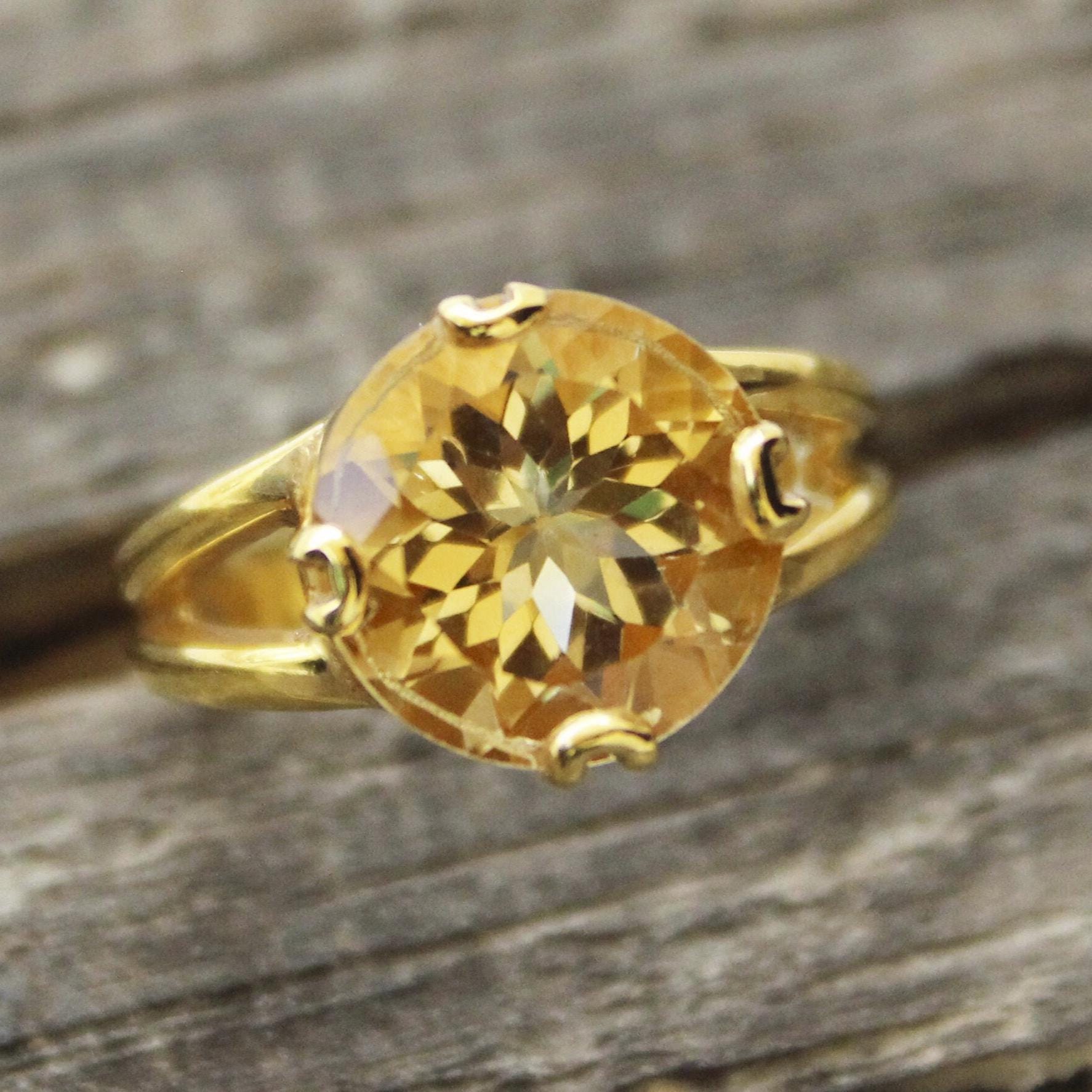 Natural Citrine Ring, Engagement Ring: 18k Gold Vermeil Bridal Ring, 925 Sterling Silver, Handmade Jewelry