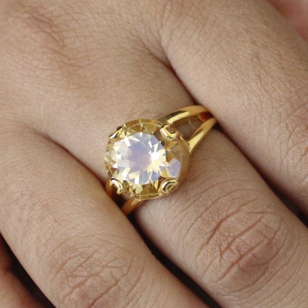 Natural Citrine Ring, Engagement Ring: 18k Gold Vermeil Bridal Ring, 925 Sterling Silver, Handmade Jewelry