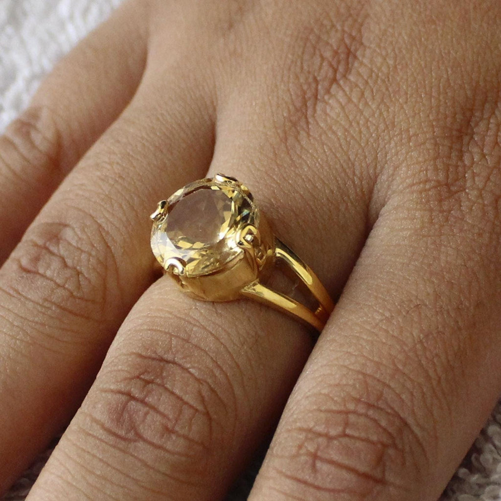 Natural Citrine Ring, Engagement Ring: 18k Gold Vermeil Bridal Ring, 925 Sterling Silver, Handmade Jewelry