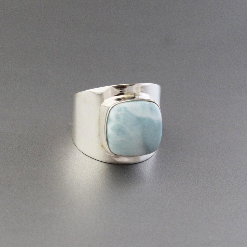 Natural Larimar Ring, Square Cabochon, Sterling Silver Ring for Women, Bohemian Jewelry Boho, Blue Gemstone