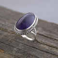 Handmade Sterling Silver Amethyst Ring, Oval Bohemian Jewelry, Large Gemstone Rings, Vintage Bridal wedding anniversary ring