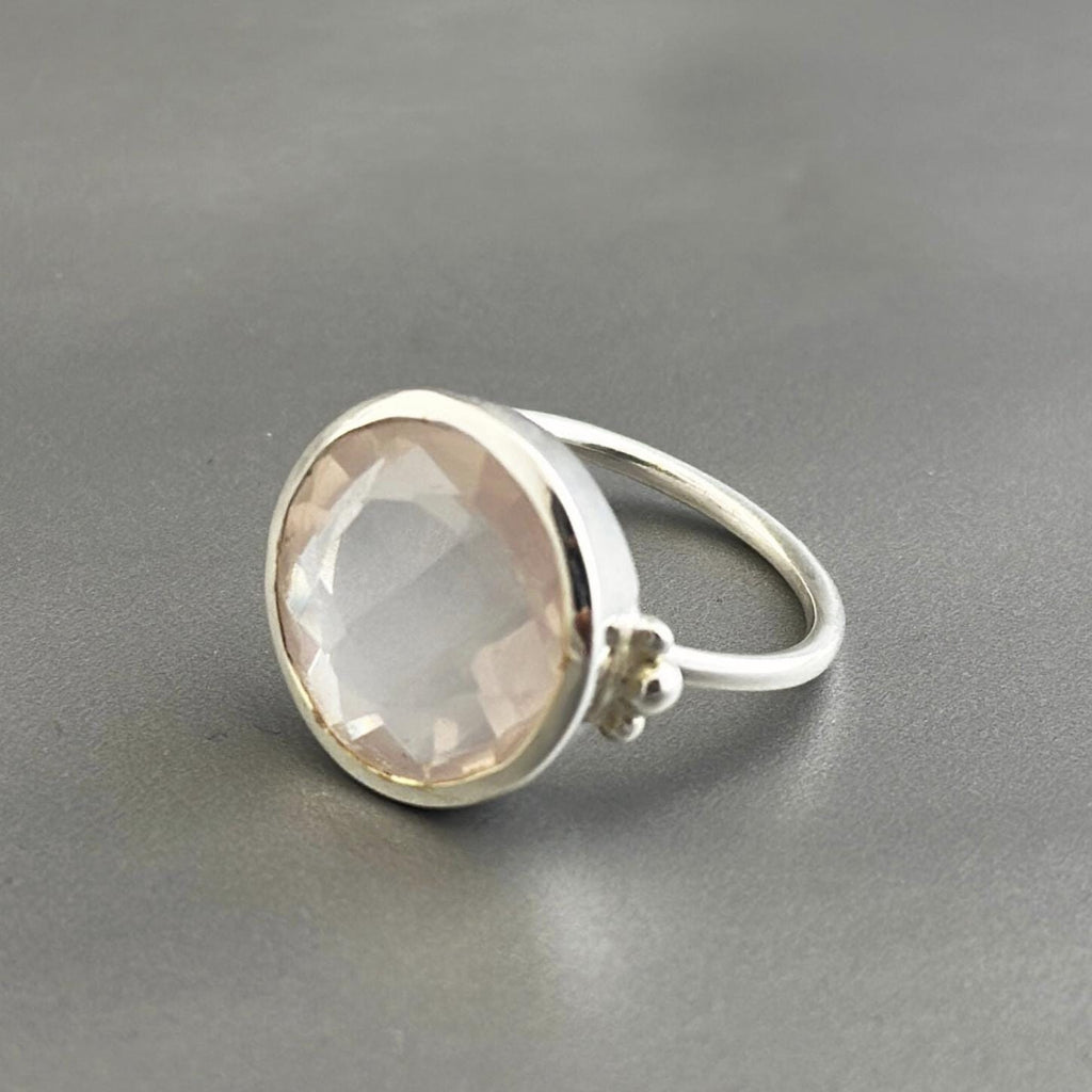 Handmade Rose Quartz Sterling Silver Ring, Dainty Minimalist Jewelry, Birthday Gift, Birthstone Ring, Pink Gemstone Ring