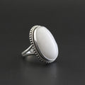 White Agate Sterling Silver Ring, Handmade Solitaire Statement, agatering