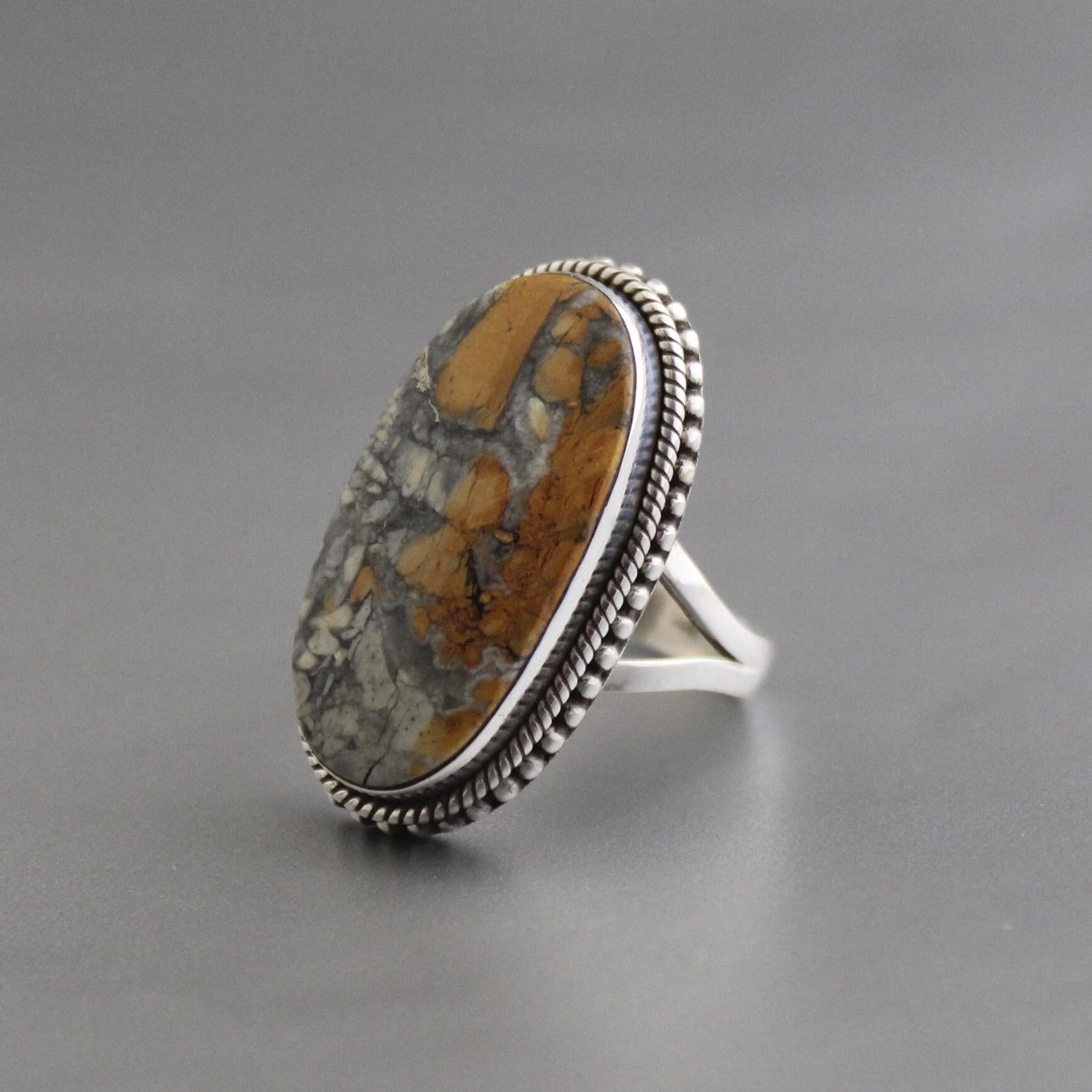 Oval Jasper Ring, Handmade 925 Sterling Silver Birthstone Jewelry, Brown Gemstone, Jaspering, Designer Ring, Gift For Her