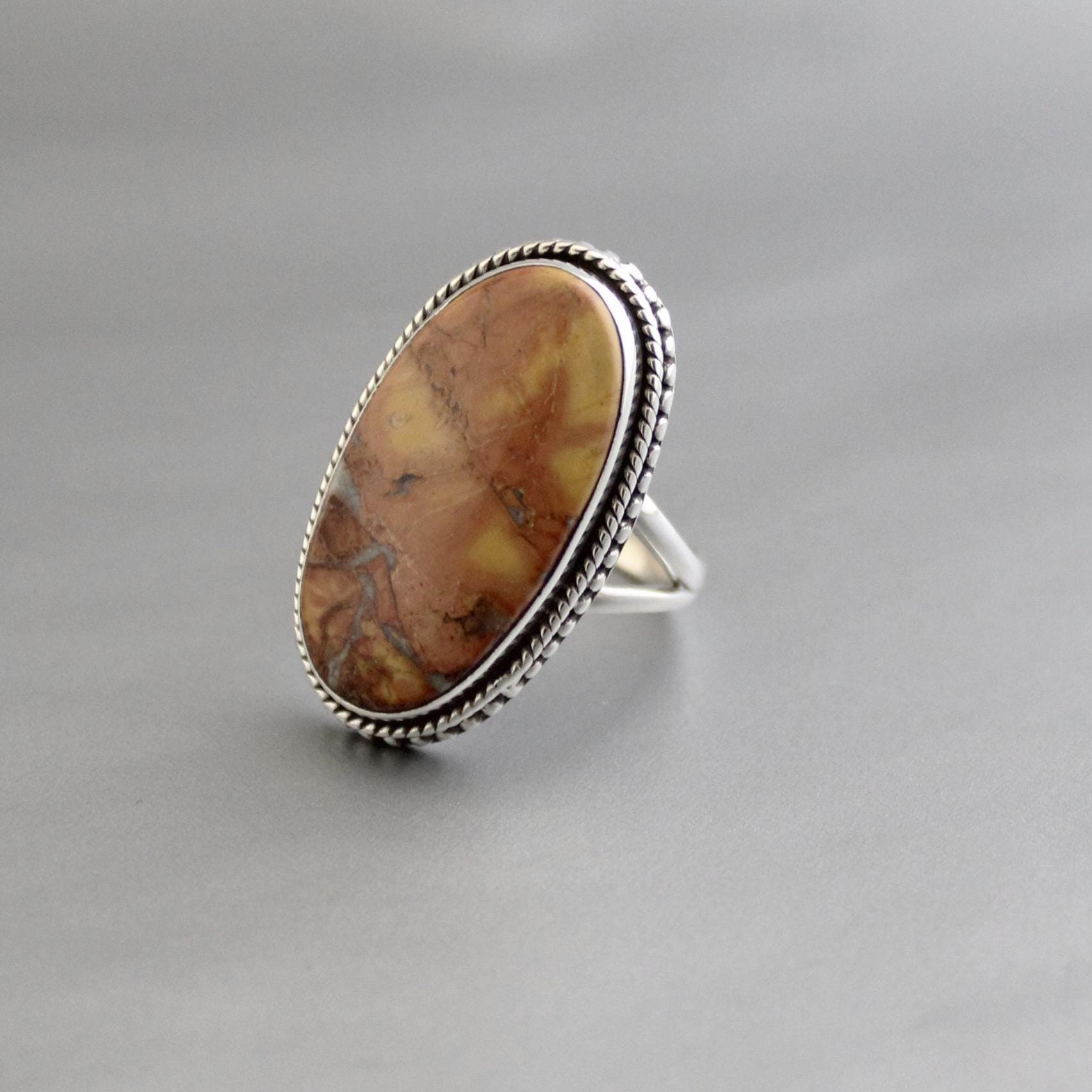 Jasper ring, Agate Rings, 925 Sterling Silver Ring, Boho Statement Ring, Large Silver Rings for Women,