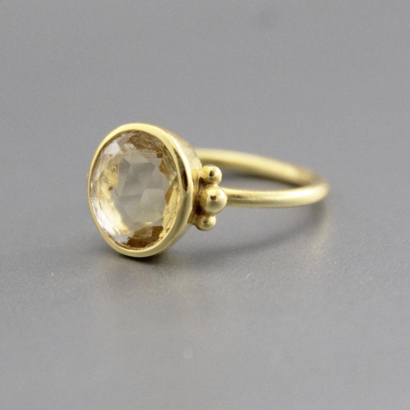 Citrine Gemstone Ring, Handmade Ring, Dainty Ring, Statement Rings, 18K Gold Plated Sterling Silver, November Birthstone