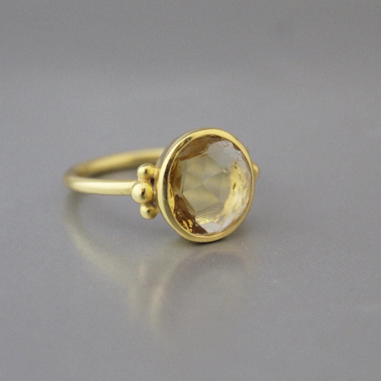 Citrine Gemstone Ring, Handmade Ring, Dainty Ring, Statement Rings, 18K Gold Plated Sterling Silver, November Birthstone