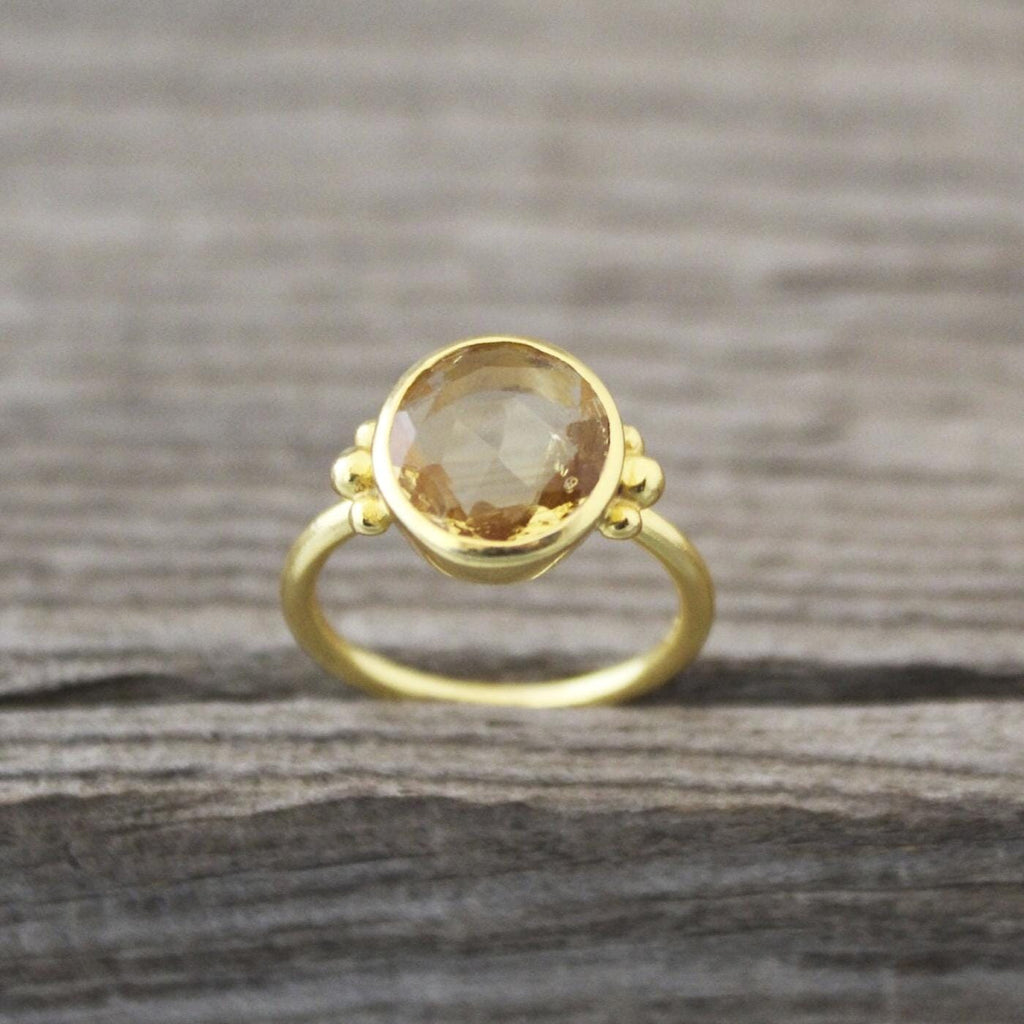 Citrine Gemstone Ring, Handmade Ring, Dainty Ring, Statement Rings, 18K Gold Plated Sterling Silver, November Birthstone
