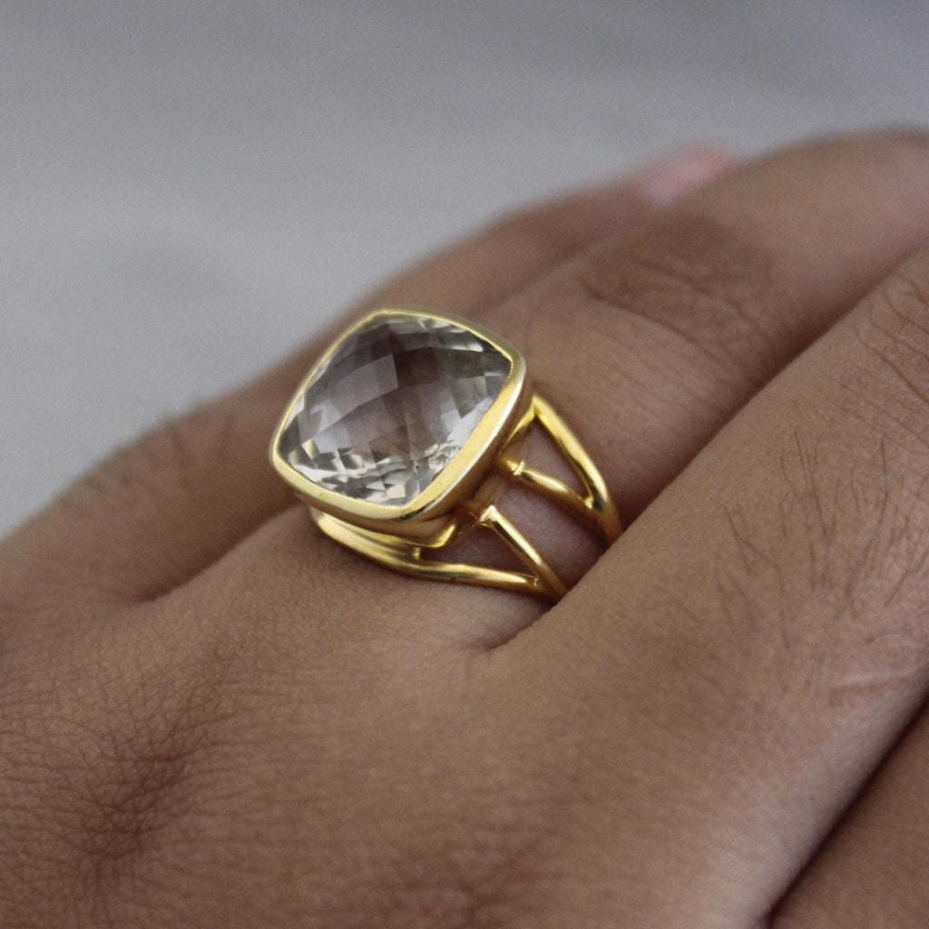 Green Amethyst Prasiolite Ring, 925 Solid Sterling Silver, 14k Gold Vermeil, Gift For Mother, rings for women