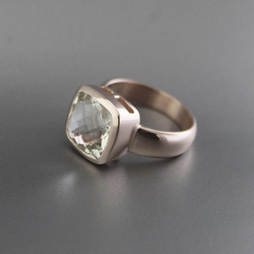 Green Amethyst Prasiolite Ring, 18K Rose‑Gold filled, February Birthstone, Green Gemstone rings, Rings for women